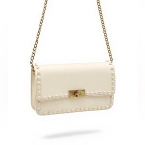Lulus Elegant Pure White Studded Gold Chain Shoulder Bag